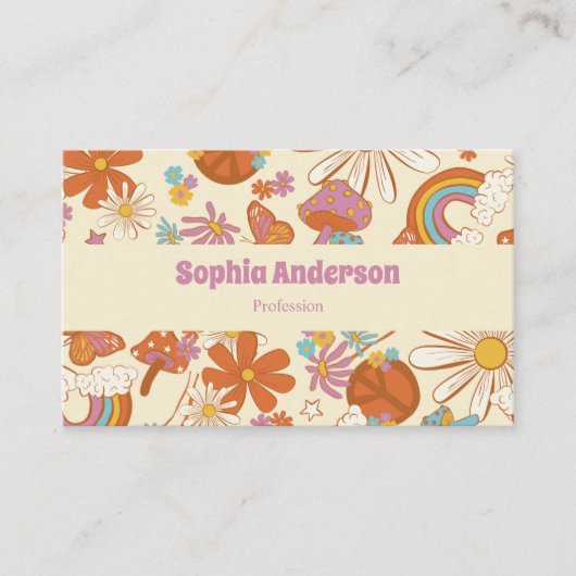 Whimsical Retro Floral - 70er Inspiriert Lila Visitenkarte (Vorderseite)