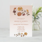 Whimsical Retro Floral QR Code Hochzeit Einladung (Stehend Vorderseite)