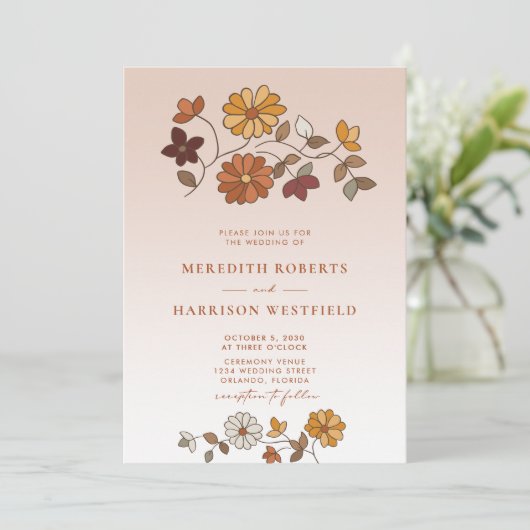 Whimsical Retro Floral QR Code Hochzeit Einladung (Stehend Vorderseite)