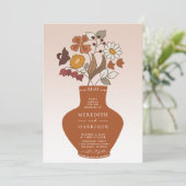 Whimsical Retro Floral QR Code Hochzeit Einladung (Stehend Vorderseite)