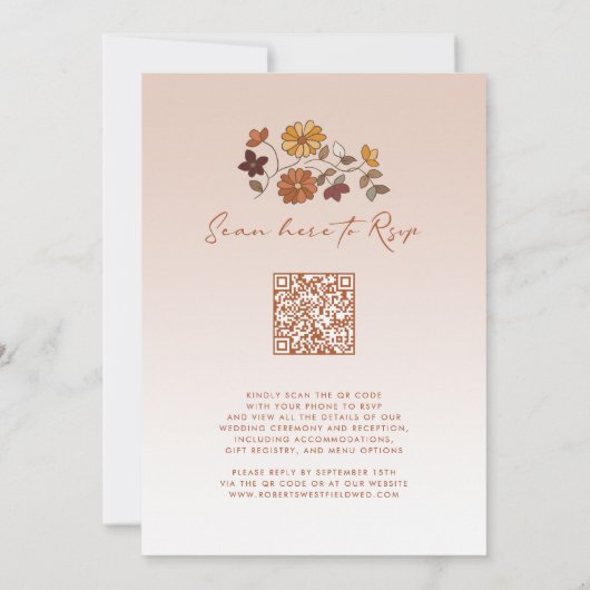 Whimsical Retro Floral QR Code Hochzeit Einladung (Rückseite)