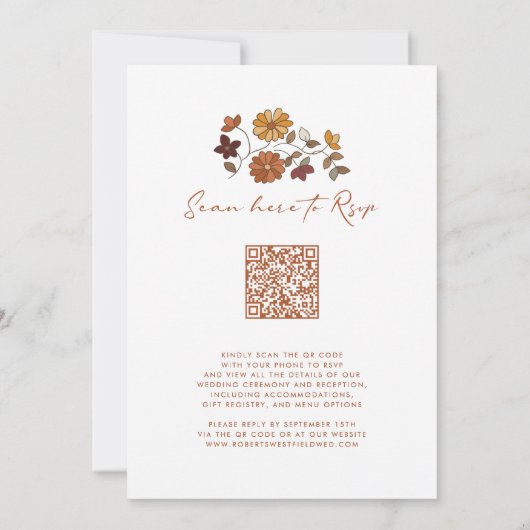 Whimsical Retro Floral QR Code Hochzeit Einladung (Rückseite)