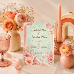 Whimsical Retro Florale Hochzeit Einladung
