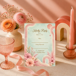 Whimsical Retro Florale Hochzeit RSVP Karte