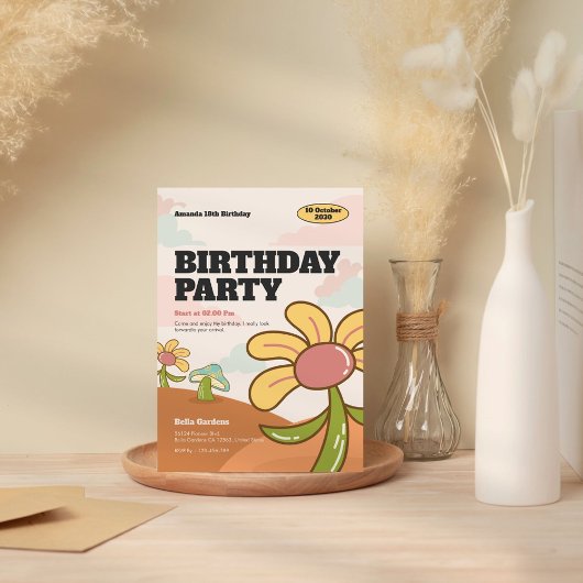 Whimsical Retro Flower Garden Geburtstag Einladung