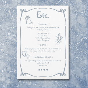 Whimsical Retro Hand Drawn Dusty Blue Wedding Begleitkarte