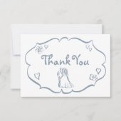 Whimsical Retro Hand Drawn Dusty Blue Wedding Dankeskarte (Vorderseite)