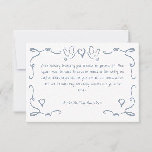 Whimsical Retro Hand Drawn Dusty Blue Wedding Dankeskarte (Rückseite)