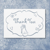 Whimsical Retro Hand Drawn Dusty Blue Wedding Dankeskarte