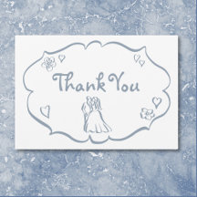 Whimsical Retro Hand Drawn Dusty Blue Wedding