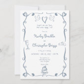 Whimsical Retro Hand Drawn Dusty Blue Wedding Einladung (Vorderseite)