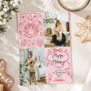 Whimsical Retro Hand Drawn Happy Holidays 2 Foto Feiertagskarte