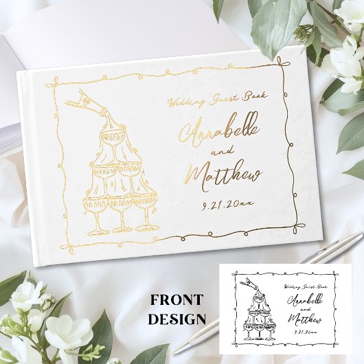 Whimsical Retro Handgezeichnete Hochzeit Gästebuch