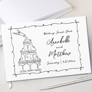 Whimsical Retro Handgezeichnete Hochzeit Gästebuch