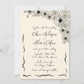 Whimsical Retro Handwriting Quirky Floral Wedding Einladung (Vorderseite)