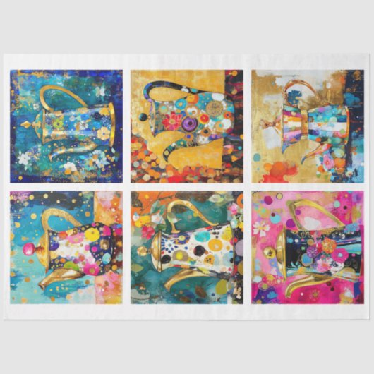 Whimsical Retro-Kaffeekanne Dekoupage Seidenpapier (Vorderseite)