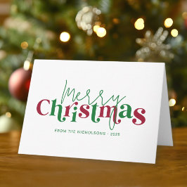 Whimsical Retro Merry Christmas with Family Name Karte