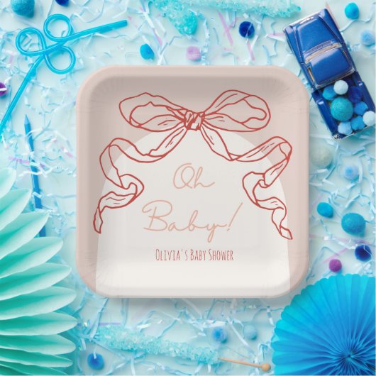 Whimsical Retro Orange Hand Drawn Bow Baby Dusche Pappteller (Party)