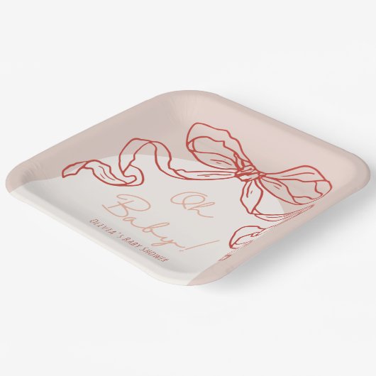 Whimsical Retro Orange Hand Drawn Bow Baby Dusche Pappteller (Gewinkelt)