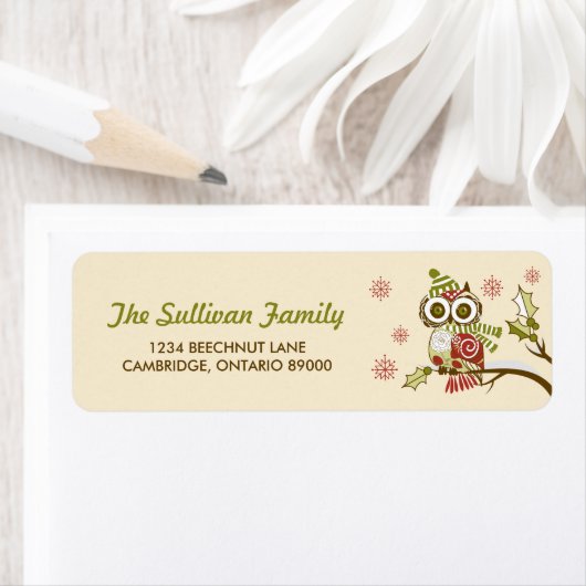 Whimsical Retro Owells and Snowflakes Holiday Labe (Insitu)