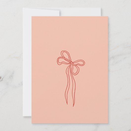 Whimsical Retro Peach Hand gezeichnete Bow Baby Du Einladung (Rückseite)