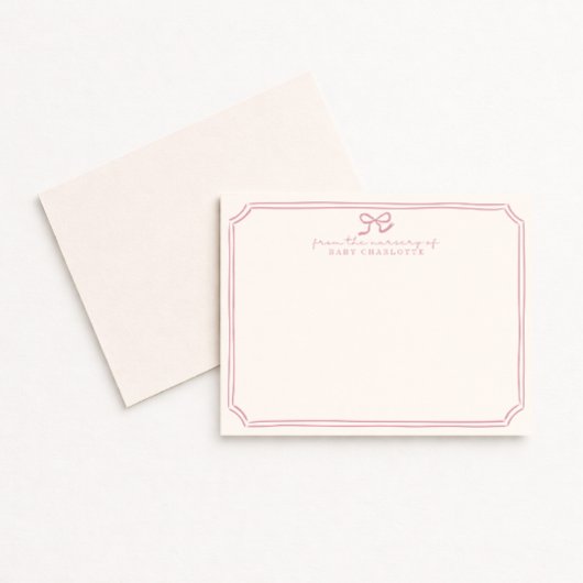 Whimsical retro Pink Bow Nursery Note Card Einladung