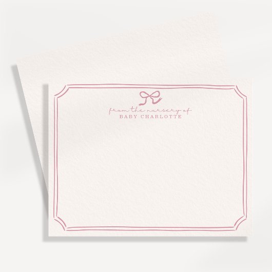Whimsical retro Pink Bow Nursery Note Card Einladung