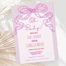 Whimsical Retro Pink Hand Drawn Bow Baby Dusche