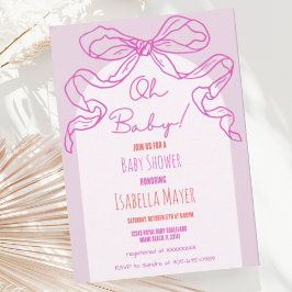 Whimsical Retro Pink Hand Drawn Bow Baby Dusche Einladung