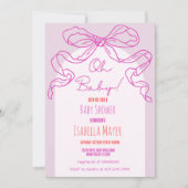 Whimsical Retro Pink Hand Drawn Bow Baby Dusche Einladung (Vorderseite)
