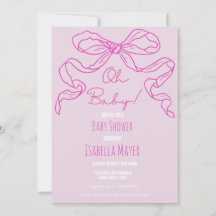 Whimsical Retro Pink Hand Drawn Bow Baby Dusche