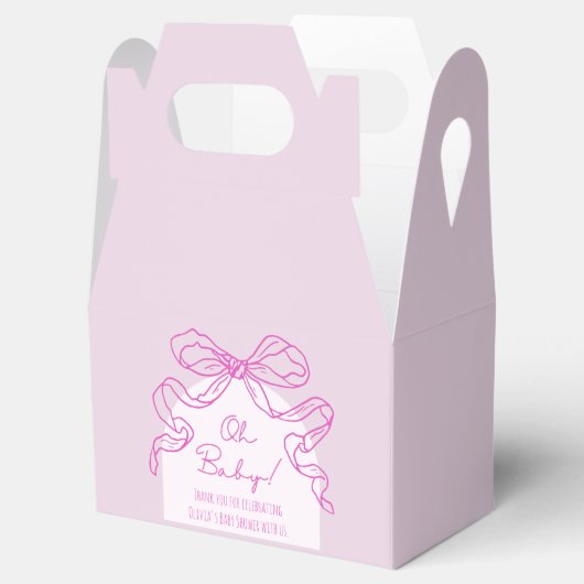 Whimsical Retro Pink Hand Drawn Bow Baby Dusche Geschenkschachtel (Geöffnet)