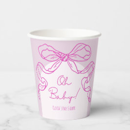 Whimsical Retro Pink Hand Drawn Bow Baby Dusche Pappbecher