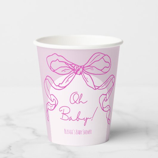 Whimsical Retro Pink Hand Drawn Bow Baby Dusche Pappbecher (Vorderseite)