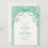 Whimsical Retro Sage Hand Drawn Bow Baby Dusche Einladung (Vorderseite)