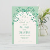 Whimsical Retro Sage Hand Drawn Bow Baby Dusche Einladung (Stehend Vorderseite)