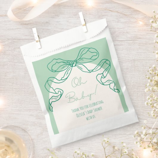Whimsical Retro Sage Hand Drawn Bow Baby Dusche Geschenktütchen (Ausgeschnitten)