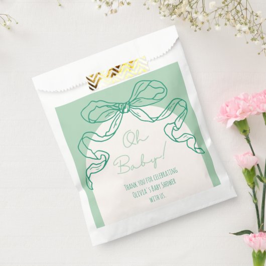 Whimsical Retro Sage Hand Drawn Bow Baby Dusche Geschenktütchen (Versiegelt)
