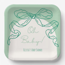 Whimsical Retro Sage Hand Drawn Bow Baby Dusche