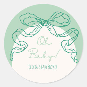 Whimsical Retro Sage Hand Drawn Bow Baby Dusche Runder Aufkleber