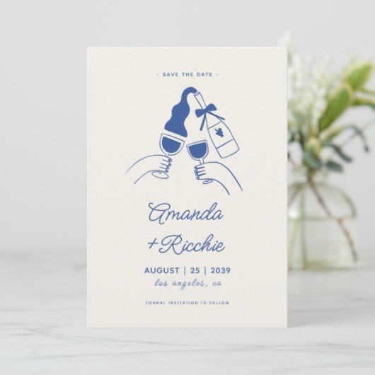 Whimsical Retro spielerisch Hand gezeichnete Feier Save The Date (Stehend Vorderseite)