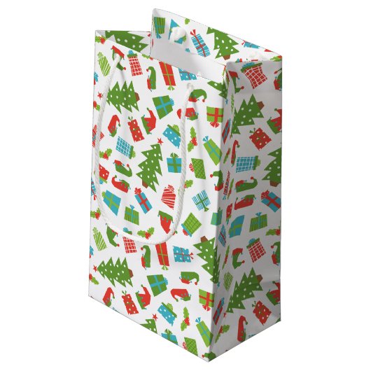 Whimsical Retro Tree Geschenke Elf Hat Schuhe Weih Kleine Geschenktüte (Rückseite Schrägansicht)