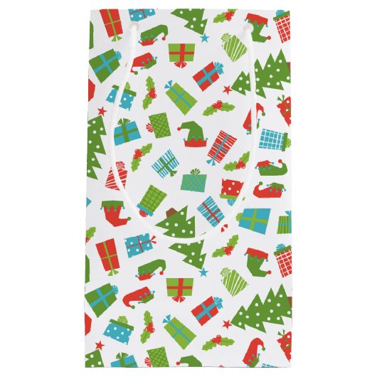 Whimsical Retro Tree Geschenke Elf Hat Schuhe Weih Kleine Geschenktüte (Vorderseite)