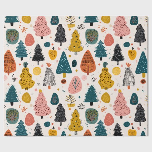 Whimsical Retro Tree Geschenkpapier (Flach)