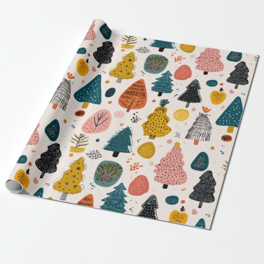 Whimsical Retro Tree Geschenkpapier (Ungerollt)