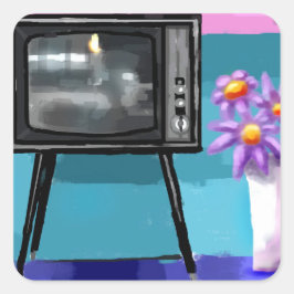 Whimsical Retro TV Fernseher Mitte des Jahrhundert Quadratischer Aufkleber