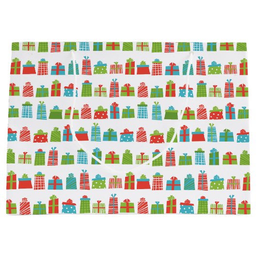 Whimsical Retro verpackte Geschenke Muster Weihnac Große Geschenktüte (Vorderseite)