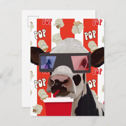 Whimsical Retro Vibes Popcorn Lover Cow Postkarte (Vorne/Hinten)