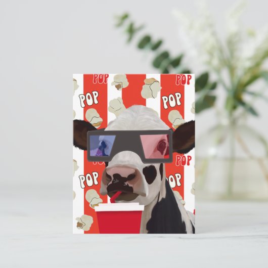 Whimsical Retro Vibes Popcorn Lover Cow Postkarte (Stehend Vorderseite)