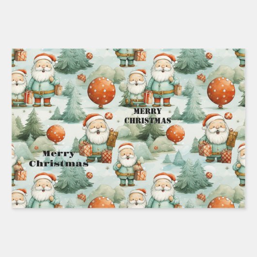 Whimsical Retro Wasserfarbe Weihnachten Geschenkpapier Set (Vorderseite)